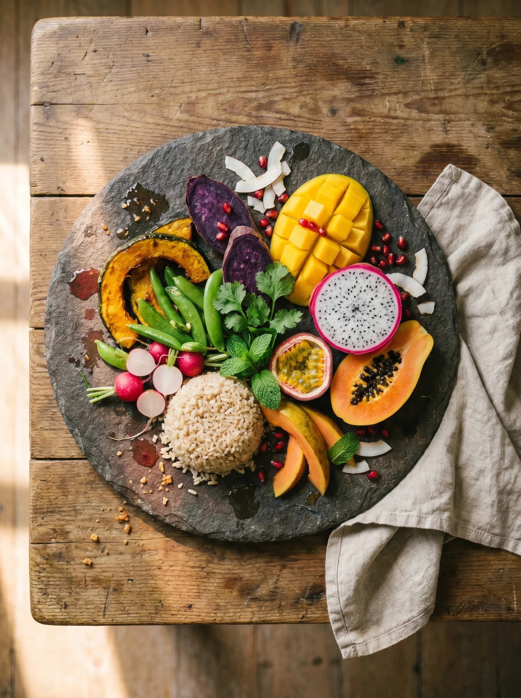 Fresh organic meal served on stone