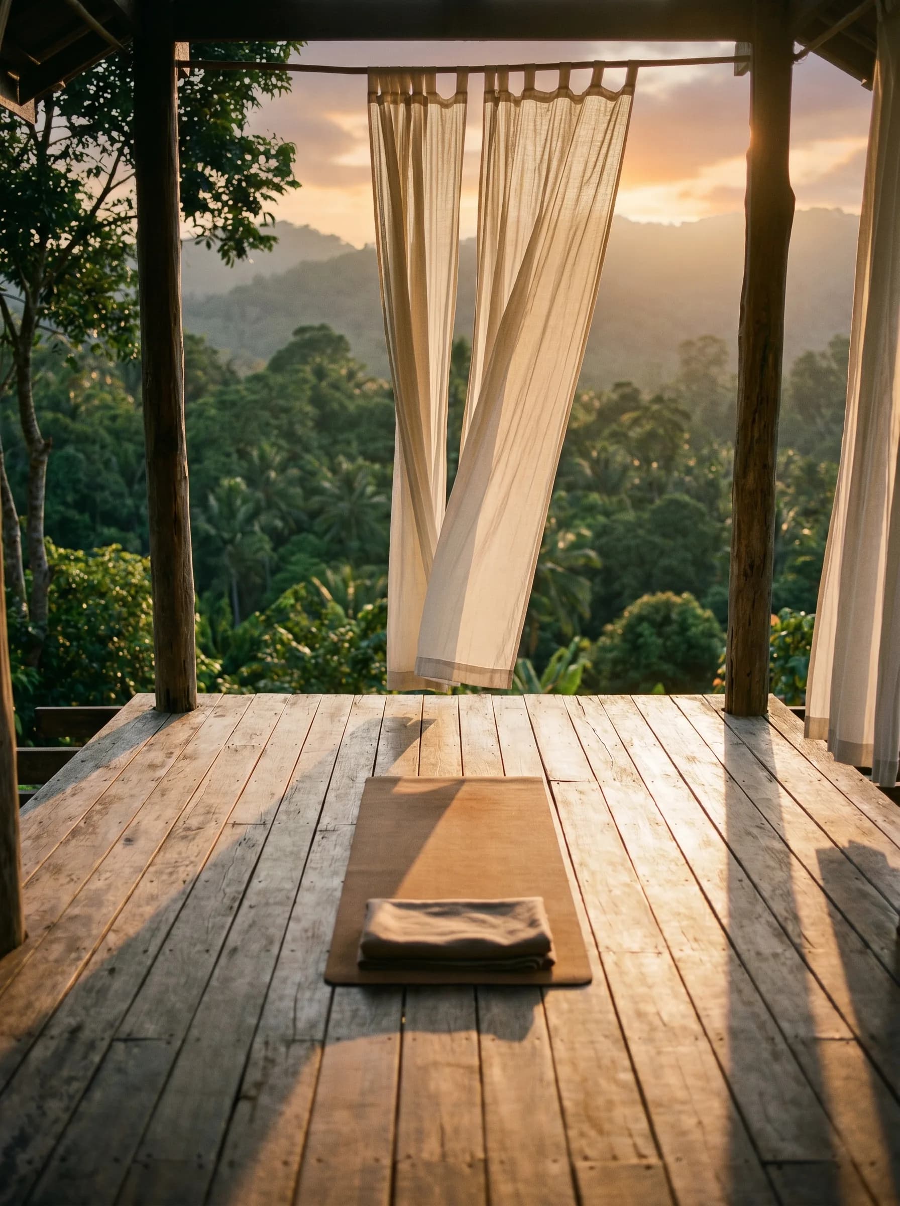 Morning yoga on the open-air deck